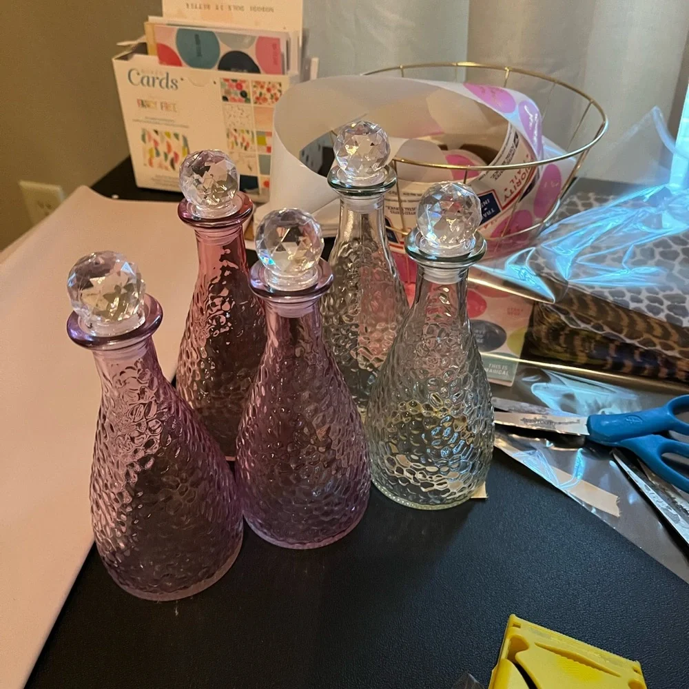 Elegant Glass Decanter Set - Pink, Clear, and Yellow